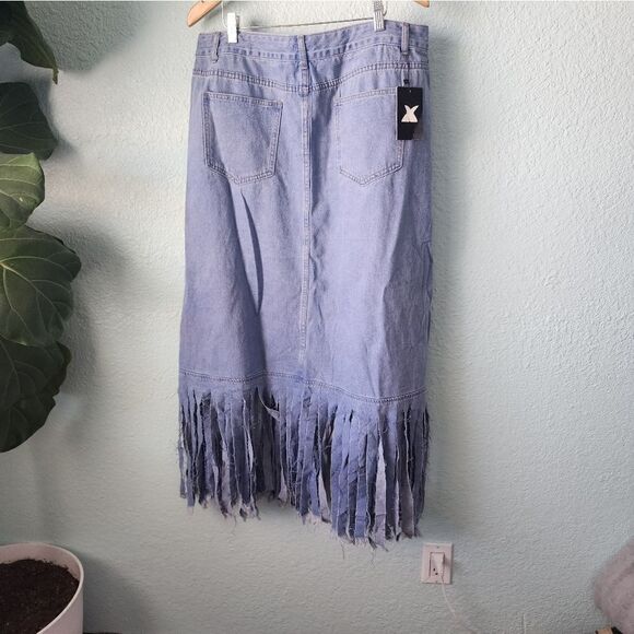 XPLUSWEAR distressed patchwork denim midi skirt - Picture 5 of 11